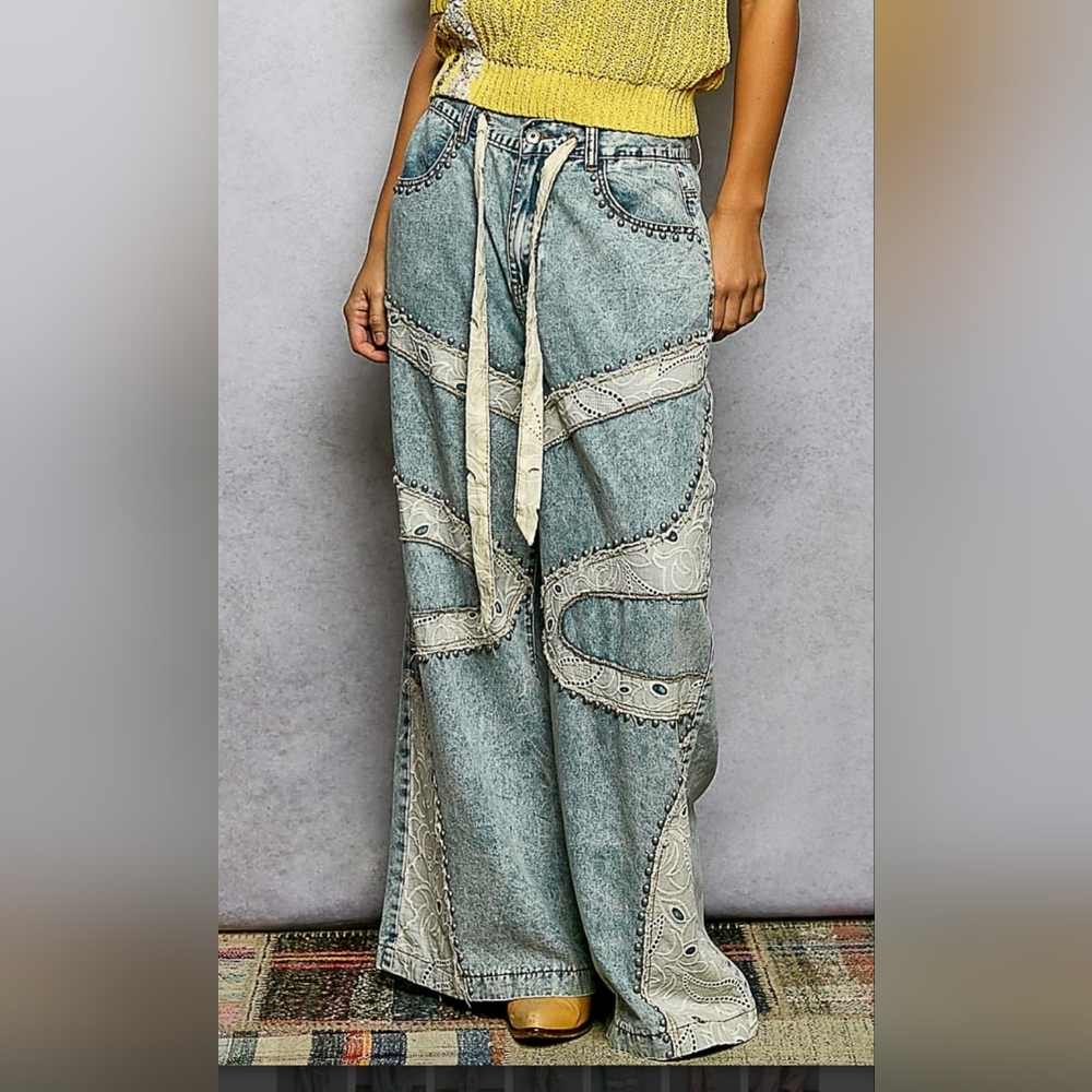 #1227 POL Moonlit Patchwork Wide Leg Denim - Picture 2 of 6